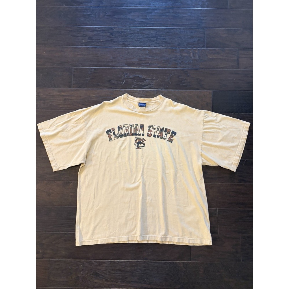 Vintage‎ Champs Florida State Seminoles T-Shirt XXL Cream Camo Graphic NCAA Mens